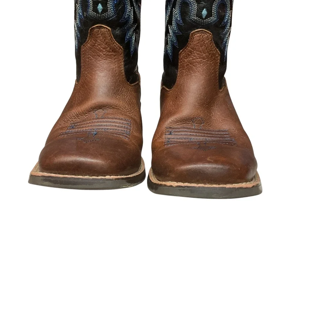 Ariat Girls' Tombstone Leather Western Square Toe Slip On Cowgirl Boots Size 5